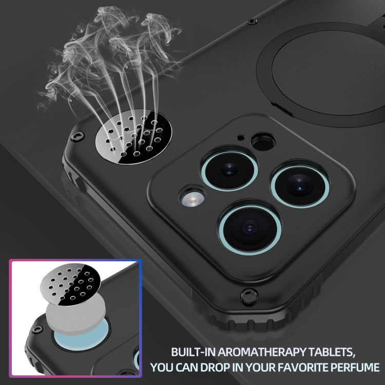 For iPhone 15 Pro Aromatherapy MagSafe Holder Life Waterproof Rugged Phone Case(Black) - HoMEdemic™ 