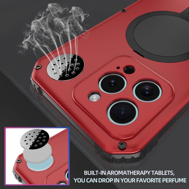 For iPhone 15 Pro Aromatherapy MagSafe Holder Life Waterproof Rugged Phone Case(Red) - HoMEdemic™ 