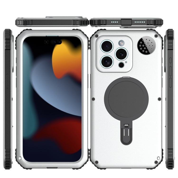 For iPhone 15 Pro Aromatherapy MagSafe Holder Life Waterproof Rugged Phone Case(Silver) - HoMEdemic™ 