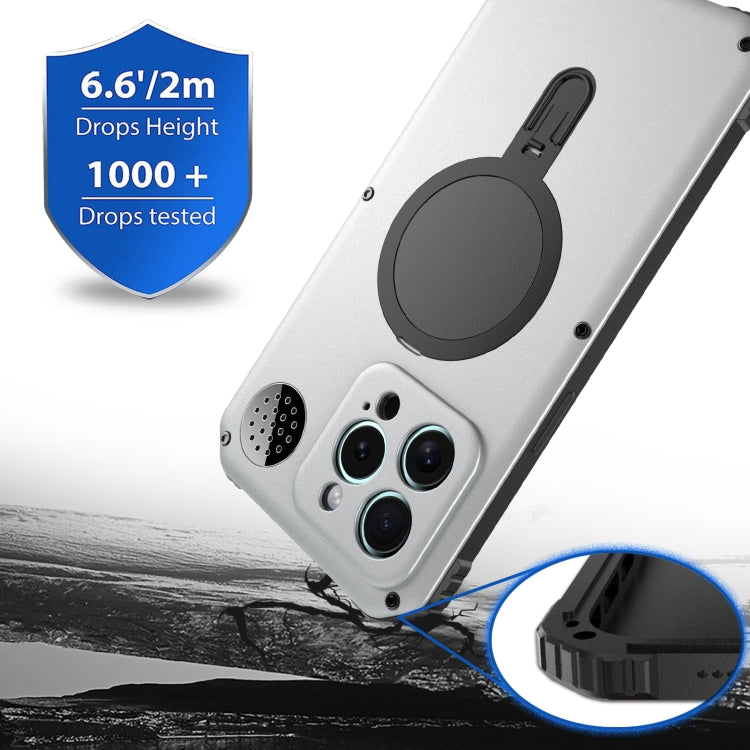 For iPhone 15 Pro Aromatherapy MagSafe Holder Life Waterproof Rugged Phone Case(Silver) - HoMEdemic™ 