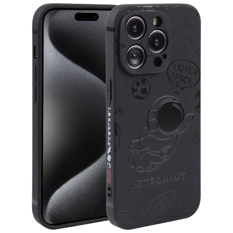 For iPhone 15 Pro Astronaut Pattern Silicone Straight Edge Phone Case(Flying Astronaut-Black) - HoMEdemic™ 