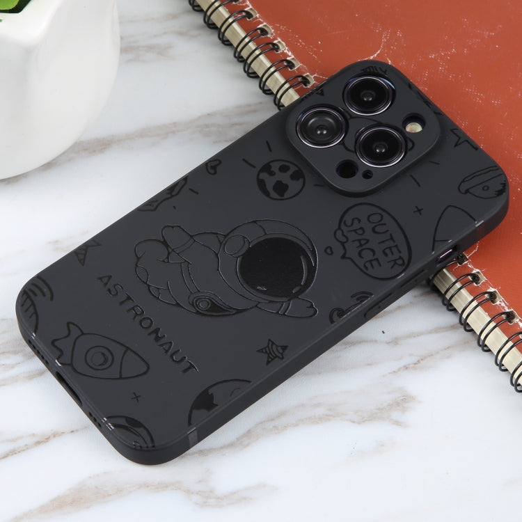 For iPhone 15 Pro Astronaut Pattern Silicone Straight Edge Phone Case(Flying Astronaut-Black) - HoMEdemic™ 