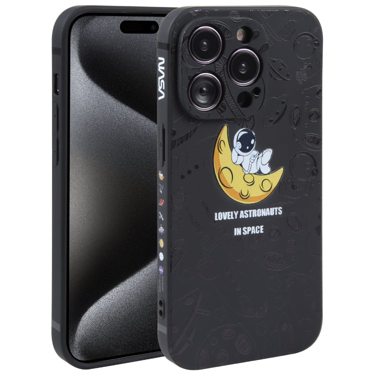 For iPhone 15 Pro Astronaut Pattern Silicone Straight Edge Phone Case(Lovely Astronaut-Black) - HoMEdemic™ 