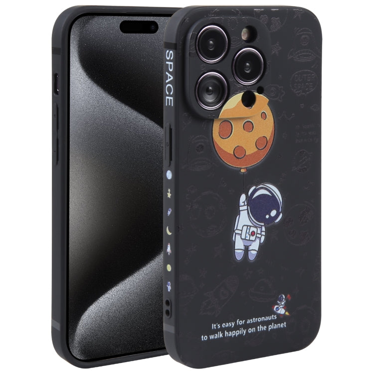 For iPhone 15 Pro Astronaut Pattern Silicone Straight Edge Phone Case(Planet Landing-Black) - HoMEdemic™ 