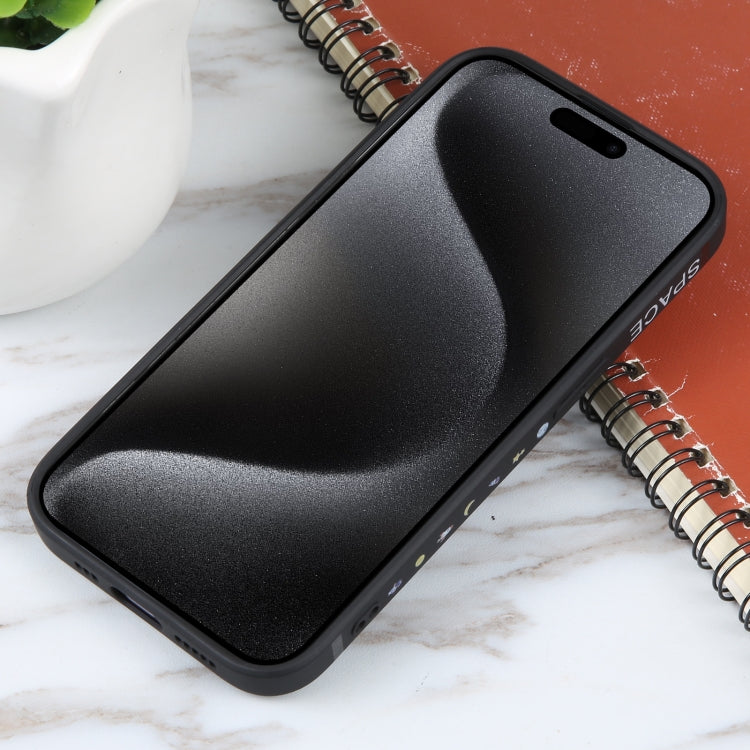 For iPhone 15 Pro Astronaut Pattern Silicone Straight Edge Phone Case(Planet Landing-Black) - HoMEdemic™ 