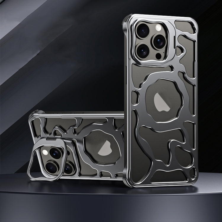 For iPhone 15 Pro Auspicious Cloud Series MagSafe Metal Phone Case with Bracket(Grey) - HoMEdemic™ 