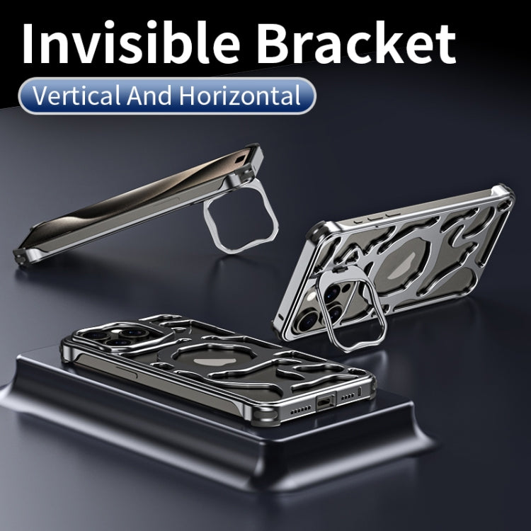 For iPhone 15 Pro Auspicious Cloud Series MagSafe Metal Phone Case with Bracket(Grey) - HoMEdemic™ 