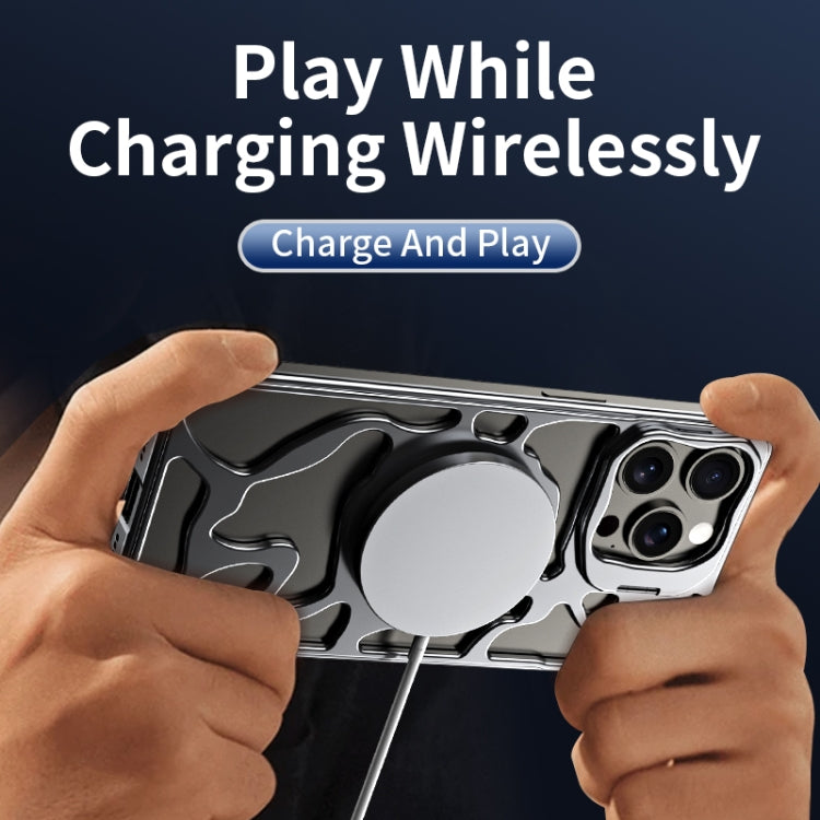 For iPhone 15 Pro Auspicious Cloud Series MagSafe Metal Phone Case with Bracket(Grey) - HoMEdemic™ 