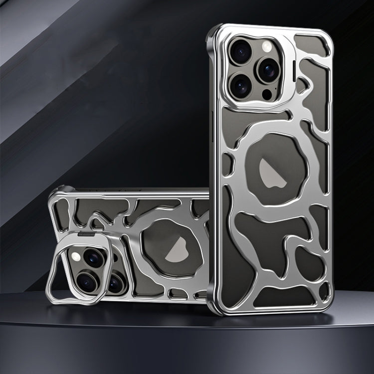 For iPhone 15 Pro Auspicious Cloud Series MagSafe Metal Phone Case with Bracket(Silver) - HoMEdemic™ 