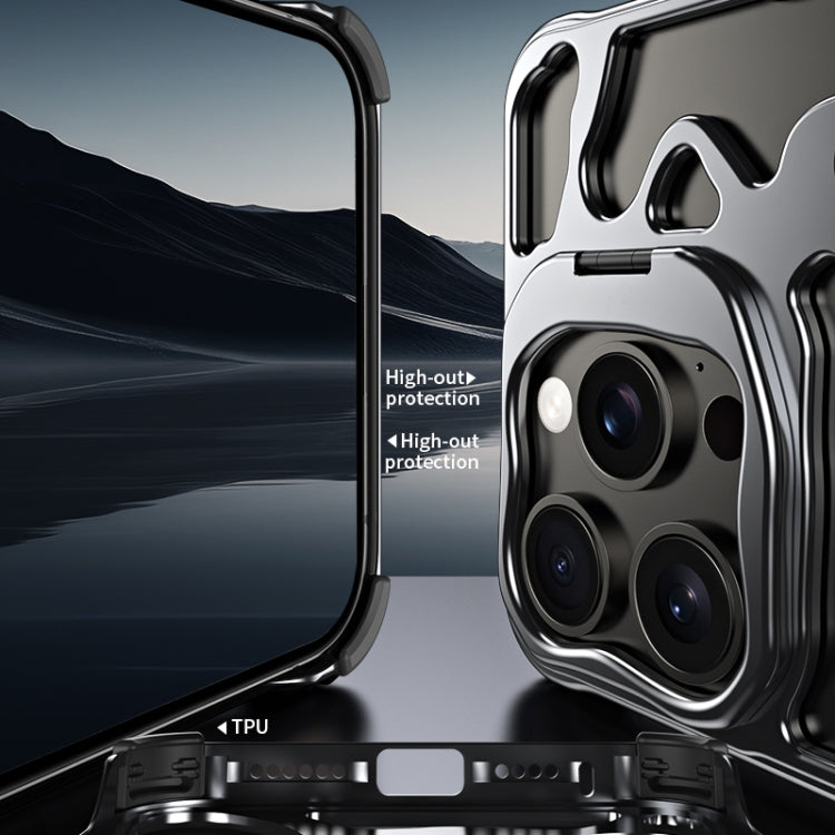 For iPhone 15 Pro Auspicious Cloud Series MagSafe Metal Phone Case with Bracket(Silver) - HoMEdemic™ 