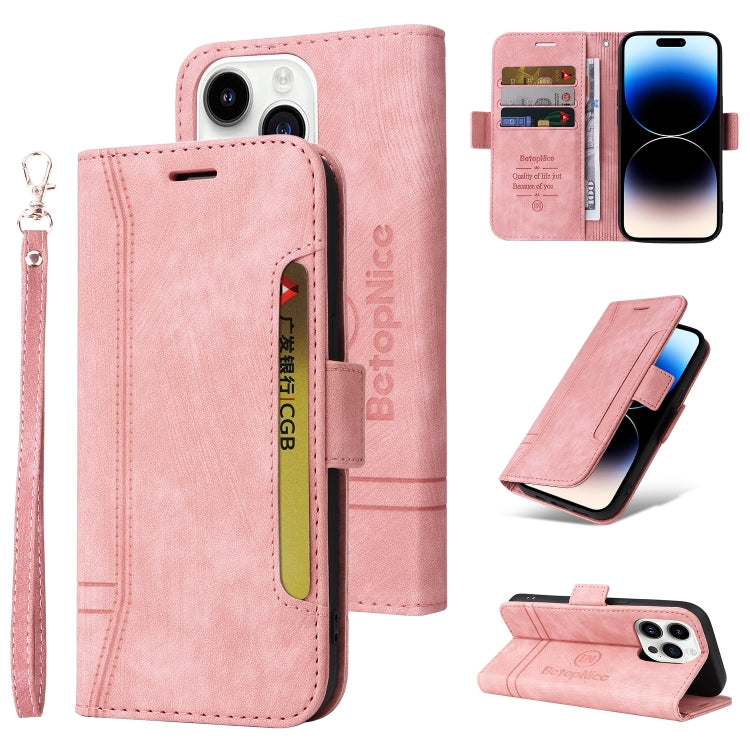 For iPhone 15 Pro BETOPNICE Dual-side Buckle Leather Phone Case(Pink) - HoMEdemic™ 