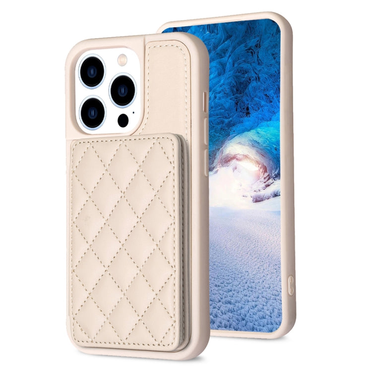 For iPhone 15 Pro BF25 Square Plaid Card Bag Holder Phone Case(Beige) - HoMEdemic™ 