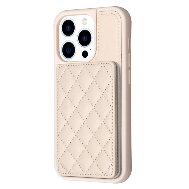 For iPhone 15 Pro BF25 Square Plaid Card Bag Holder Phone Case(Beige) - HoMEdemic™ 
