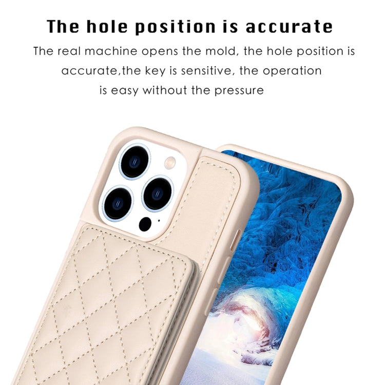 For iPhone 15 Pro BF25 Square Plaid Card Bag Holder Phone Case(Beige) - HoMEdemic™ 