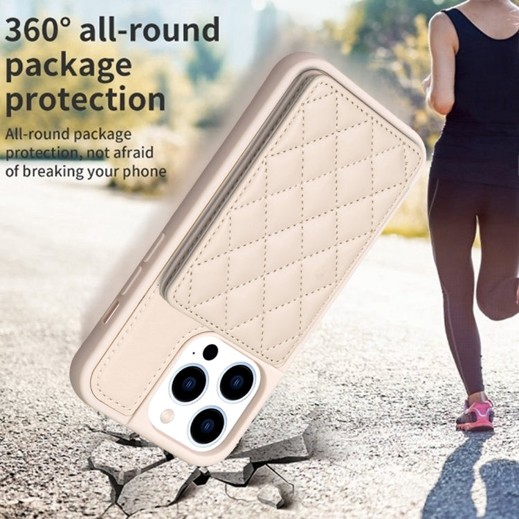 For iPhone 15 Pro BF25 Square Plaid Card Bag Holder Phone Case(Beige) - HoMEdemic™ 