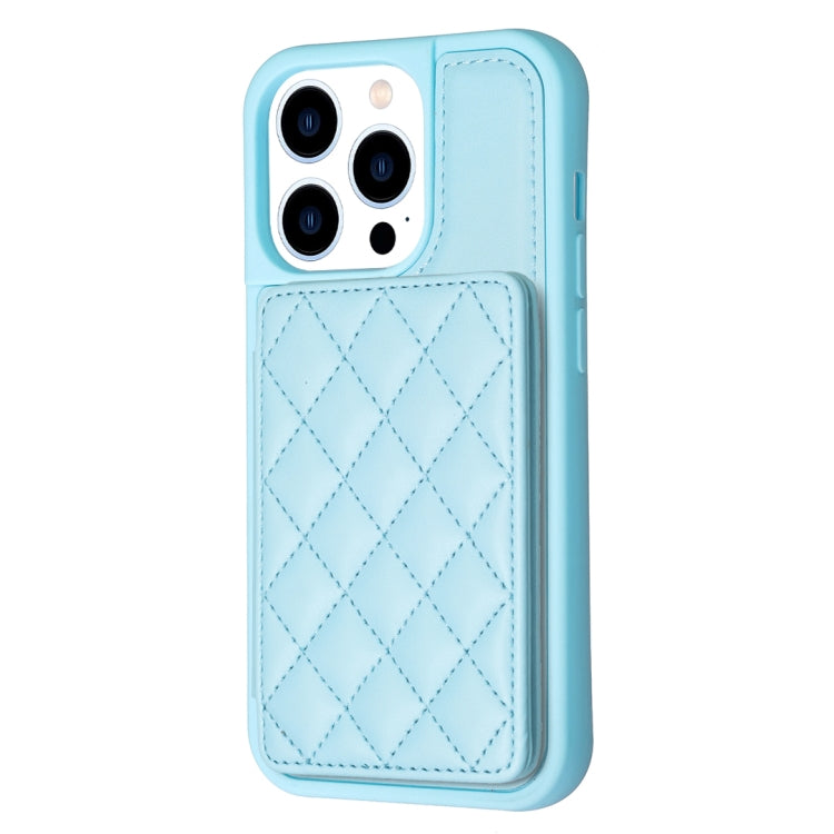 For iPhone 15 Pro BF25 Square Plaid Card Bag Holder Phone Case(Blue) - HoMEdemic™ 