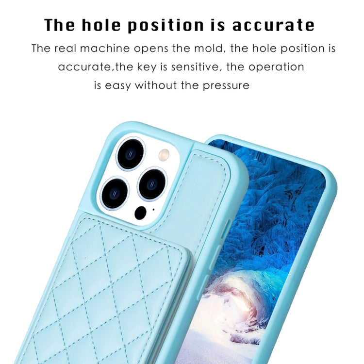 For iPhone 15 Pro BF25 Square Plaid Card Bag Holder Phone Case(Blue) - HoMEdemic™ 