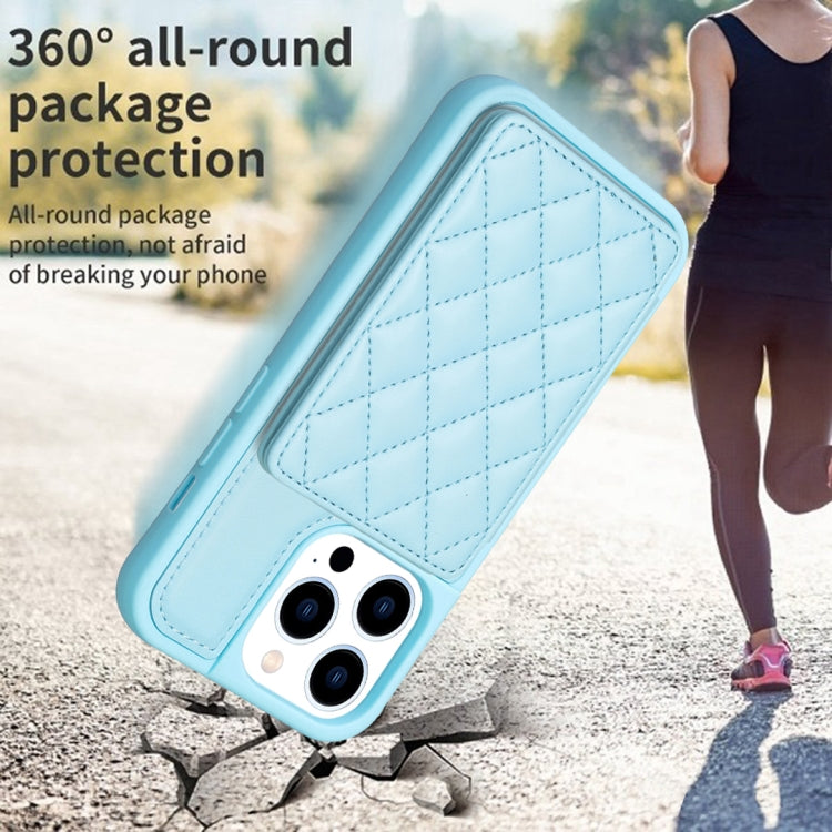 For iPhone 15 Pro BF25 Square Plaid Card Bag Holder Phone Case(Blue) - HoMEdemic™ 