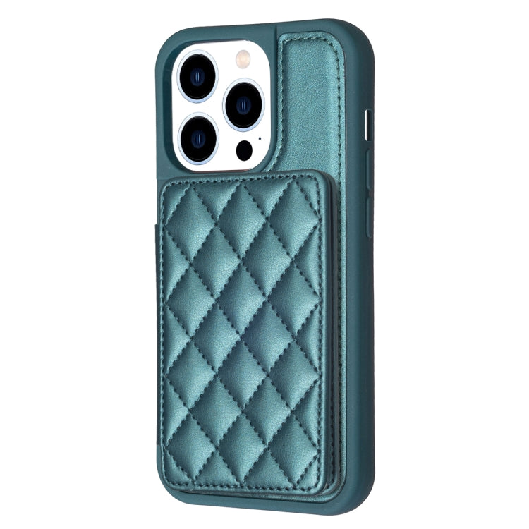 For iPhone 15 Pro BF25 Square Plaid Card Bag Holder Phone Case(Green) - HoMEdemic™ 