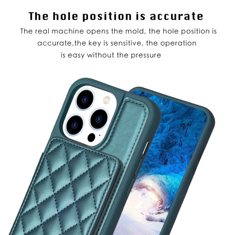 For iPhone 15 Pro BF25 Square Plaid Card Bag Holder Phone Case(Green) - HoMEdemic™ 