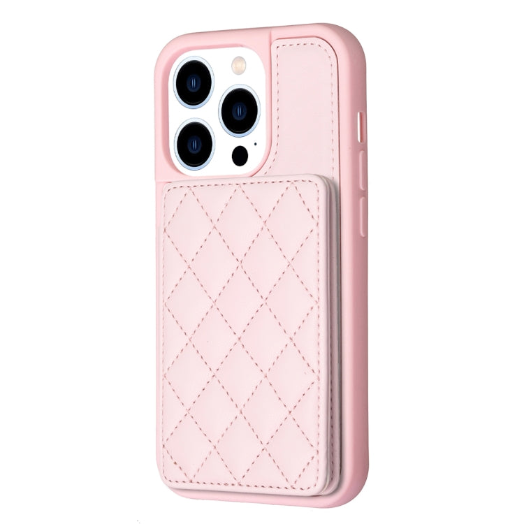 For iPhone 15 Pro BF25 Square Plaid Card Bag Holder Phone Case(Pink) - HoMEdemic™ 