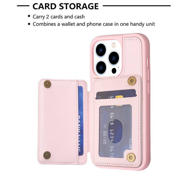 For iPhone 15 Pro BF25 Square Plaid Card Bag Holder Phone Case(Pink) - HoMEdemic™ 