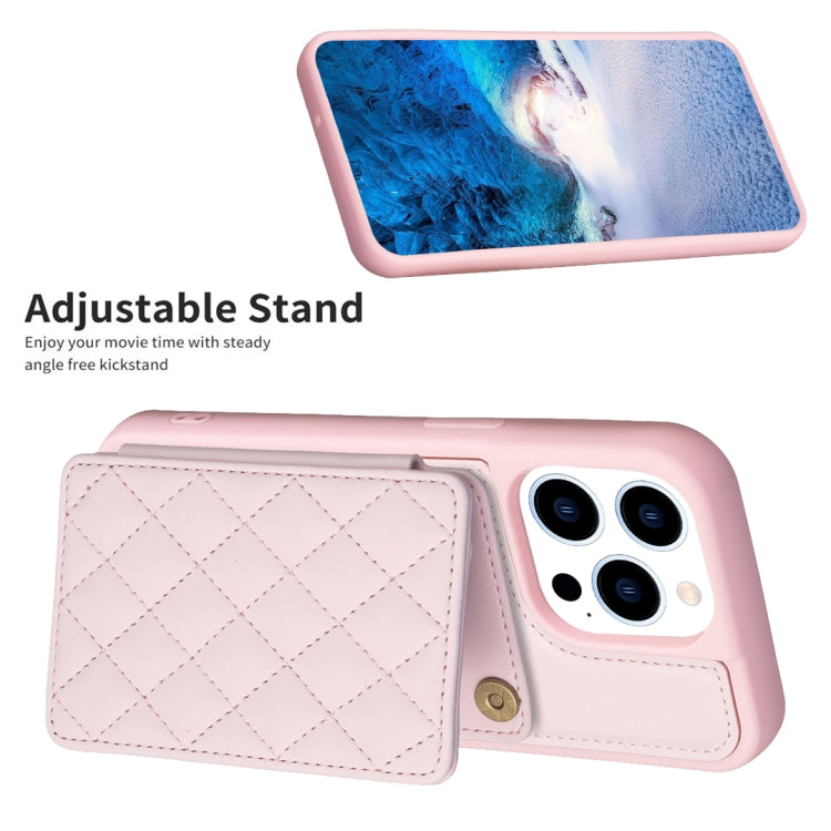 For iPhone 15 Pro BF25 Square Plaid Card Bag Holder Phone Case(Pink) - HoMEdemic™ 