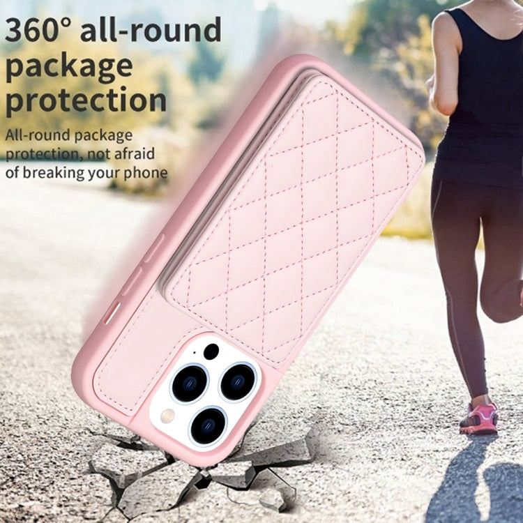 For iPhone 15 Pro BF25 Square Plaid Card Bag Holder Phone Case(Pink) - HoMEdemic™ 