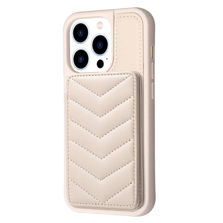 For iPhone 15 Pro BF26 Wave Pattern Card Bag Holder Phone Case(Beige) - HoMEdemic™ 