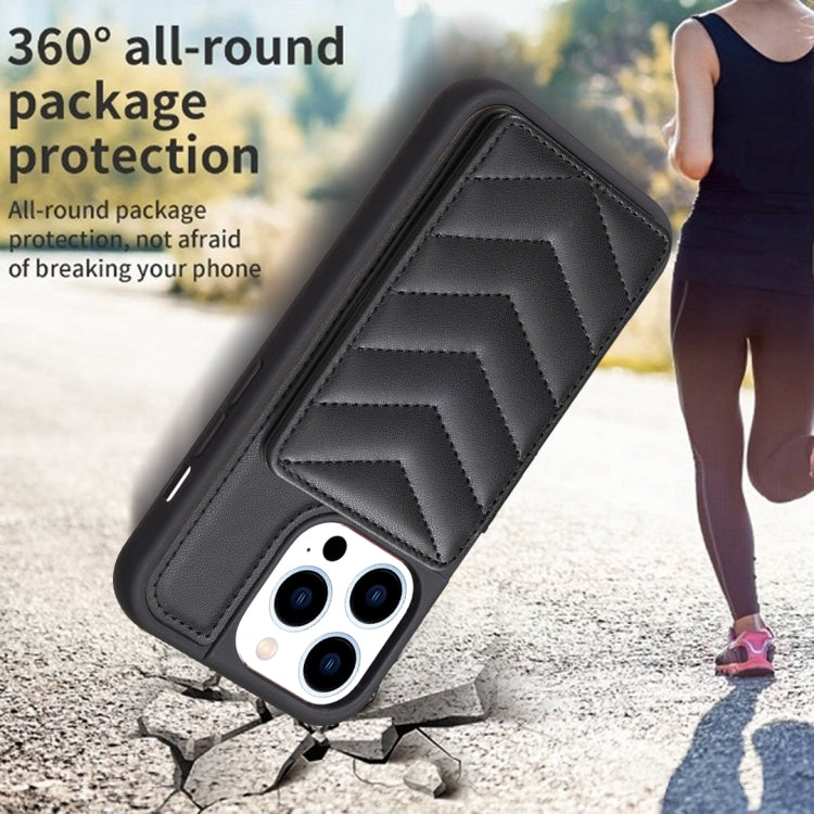 For iPhone 15 Pro BF26 Wave Pattern Card Bag Holder Phone Case(Black) - HoMEdemic™ 