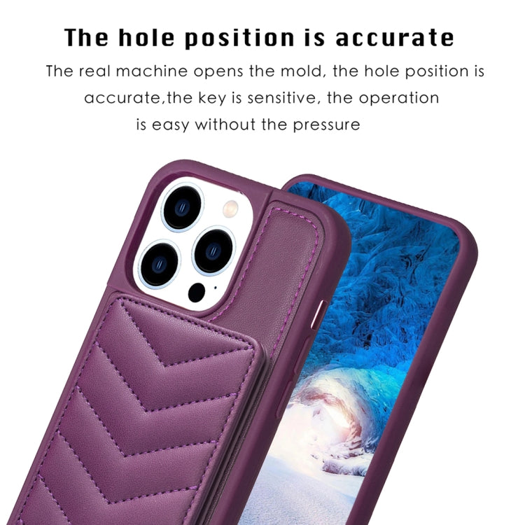 For iPhone 15 Pro BF26 Wave Pattern Card Bag Holder Phone Case(Dark Purple) - HoMEdemic™ 