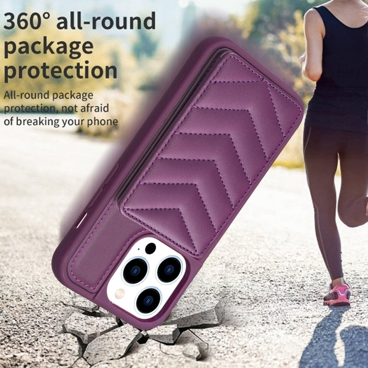 For iPhone 15 Pro BF26 Wave Pattern Card Bag Holder Phone Case(Dark Purple) - HoMEdemic™ 