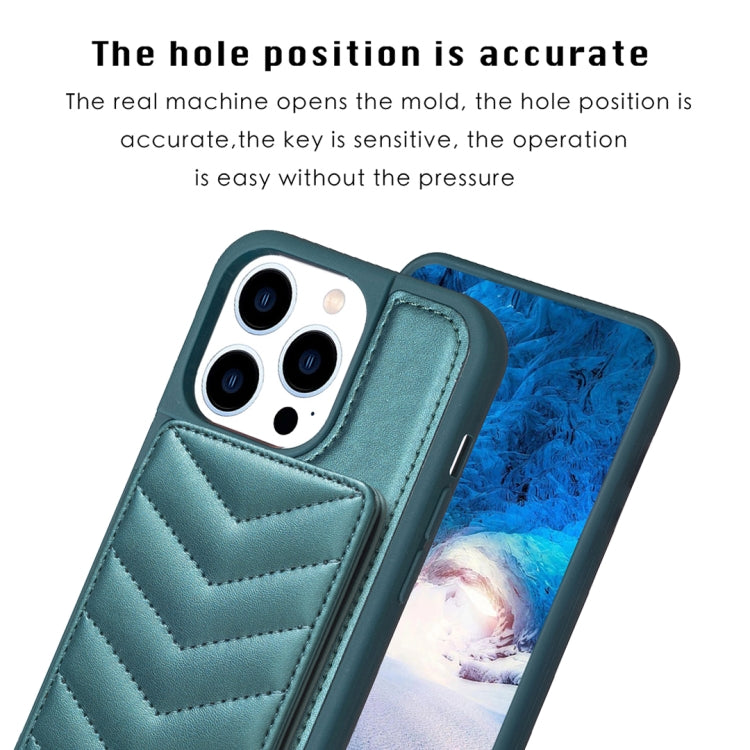 For iPhone 15 Pro BF26 Wave Pattern Card Bag Holder Phone Case(Green) - HoMEdemic™ 