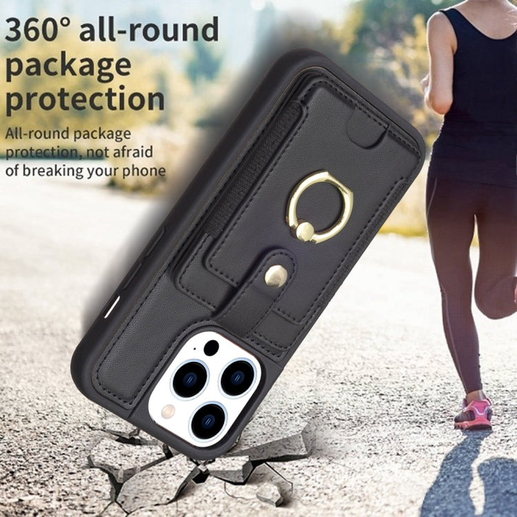 For iPhone 15 Pro BF27 Metal Ring Card Bag Holder Phone Case(Black) - HoMEdemic™ 