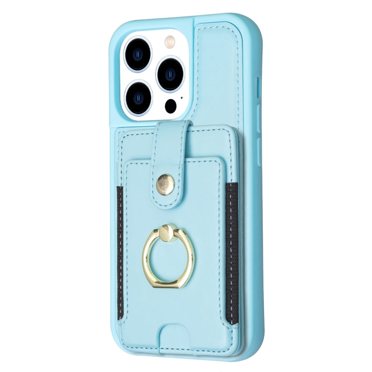 For iPhone 15 Pro BF27 Metal Ring Card Bag Holder Phone Case(Blue) - HoMEdemic™ 