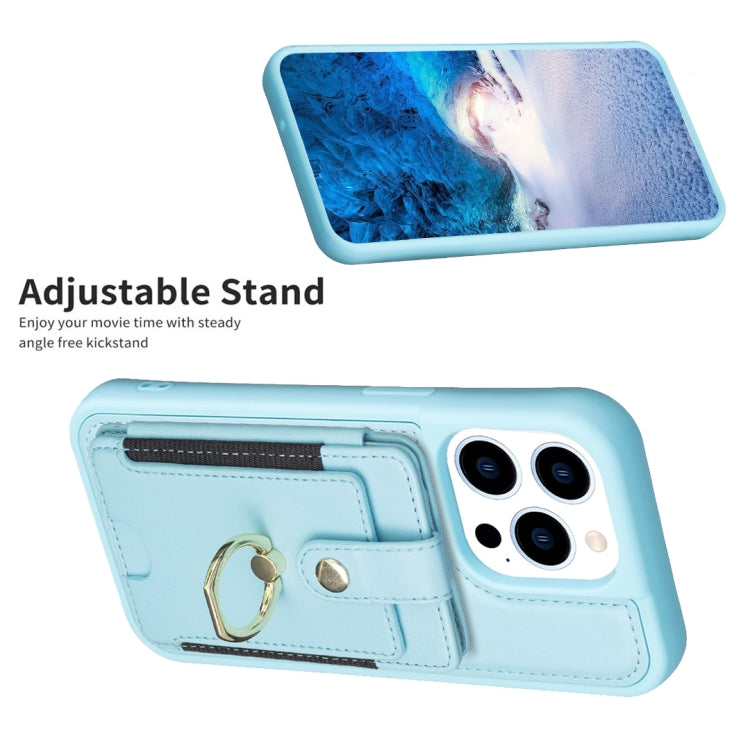 For iPhone 15 Pro BF27 Metal Ring Card Bag Holder Phone Case(Blue) - HoMEdemic™ 