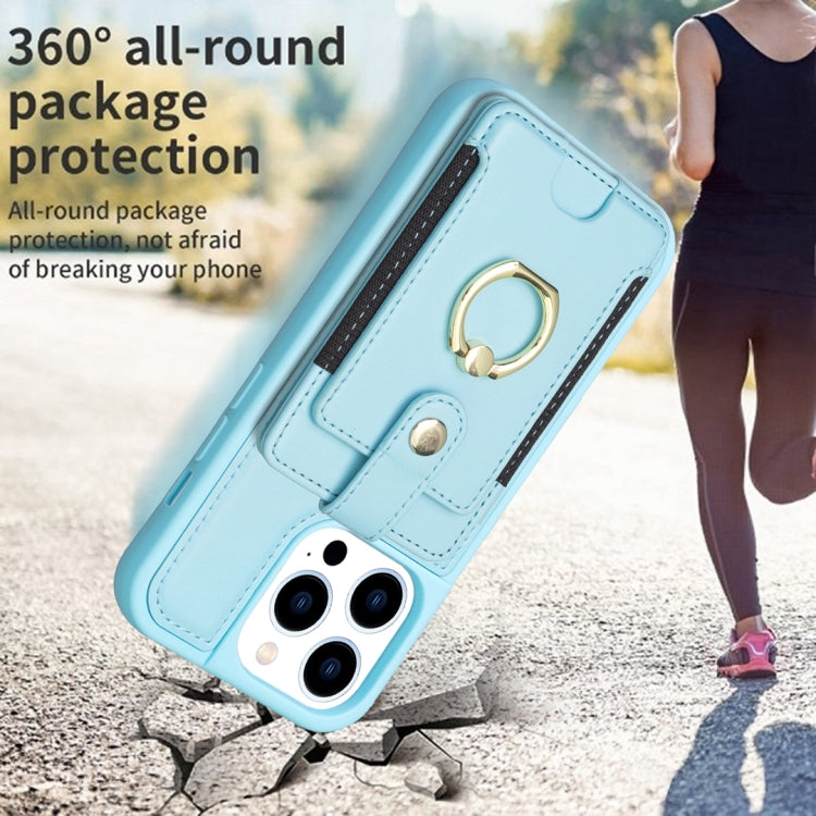 For iPhone 15 Pro BF27 Metal Ring Card Bag Holder Phone Case(Blue) - HoMEdemic™ 