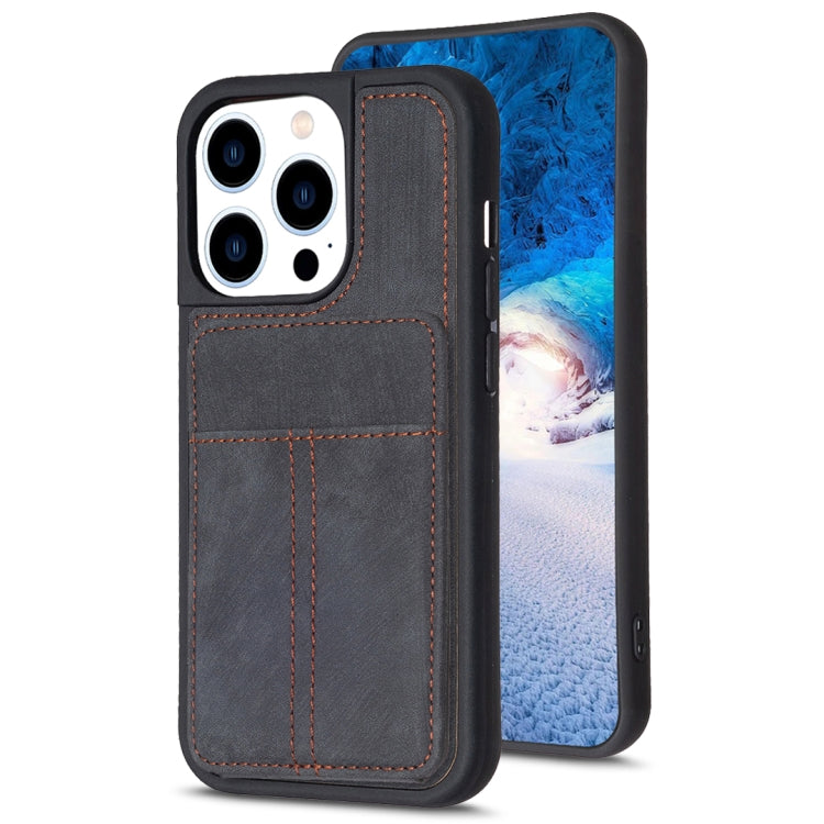For iPhone 15 Pro BF28 Frosted Card Bag Phone Case with Holder(Black) - HoMEdemic™ 