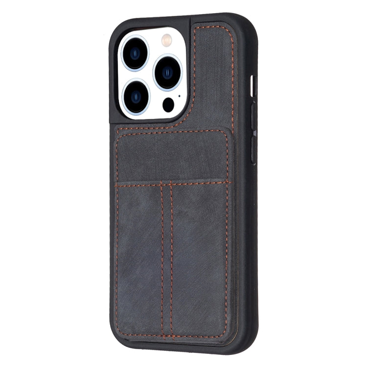 For iPhone 15 Pro BF28 Frosted Card Bag Phone Case with Holder(Black) - HoMEdemic™ 