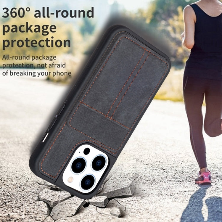 For iPhone 15 Pro BF28 Frosted Card Bag Phone Case with Holder(Black) - HoMEdemic™ 