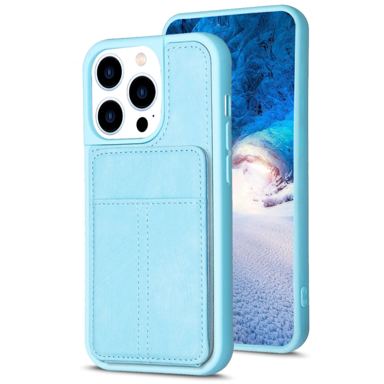 For iPhone 15 Pro BF28 Frosted Card Bag Phone Case with Holder(Blue) - HoMEdemic™ 