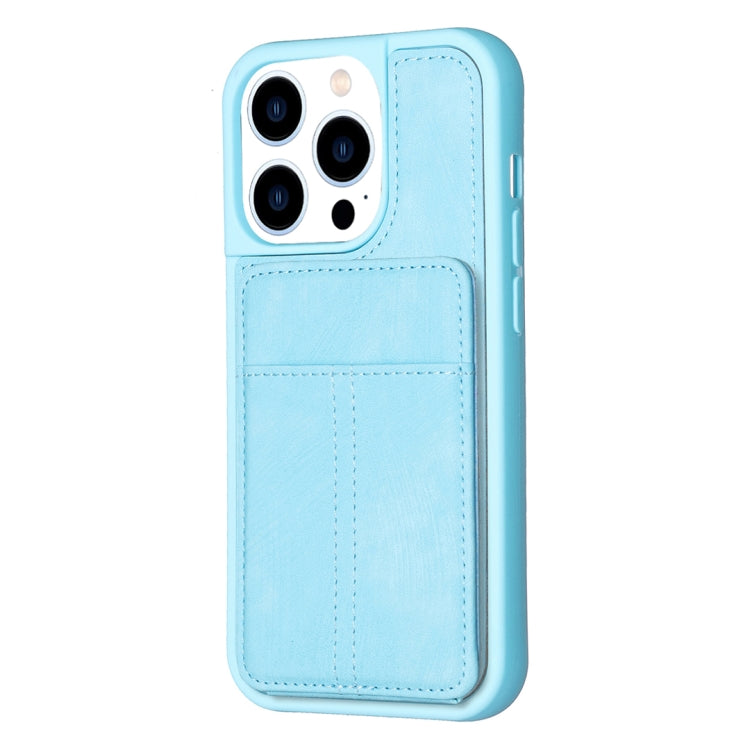 For iPhone 15 Pro BF28 Frosted Card Bag Phone Case with Holder(Blue) - HoMEdemic™ 