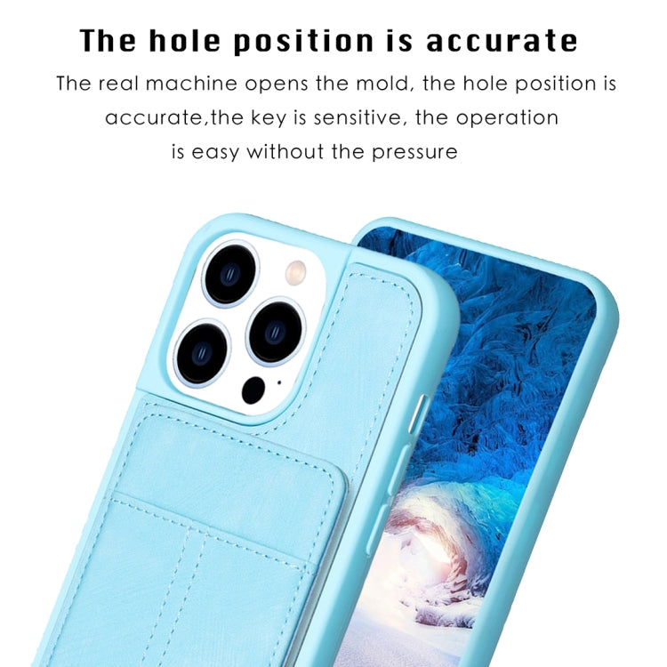 For iPhone 15 Pro BF28 Frosted Card Bag Phone Case with Holder(Blue) - HoMEdemic™ 