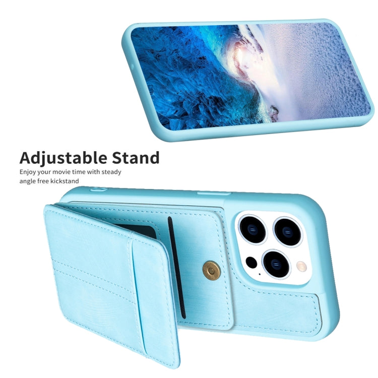 For iPhone 15 Pro BF28 Frosted Card Bag Phone Case with Holder(Blue) - HoMEdemic™ 