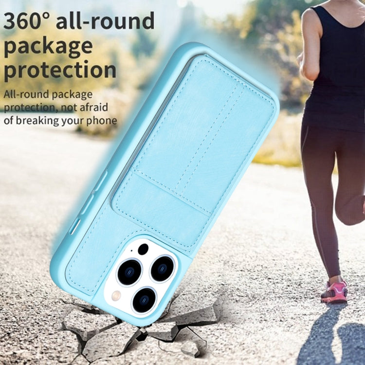 For iPhone 15 Pro BF28 Frosted Card Bag Phone Case with Holder(Blue) - HoMEdemic™ 