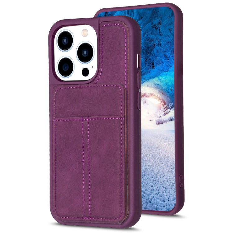 For iPhone 15 Pro BF28 Frosted Card Bag Phone Case with Holder(Dark Purple) - HoMEdemic™ 