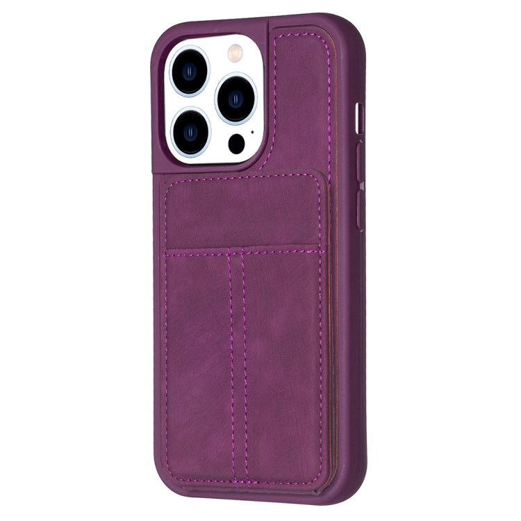 For iPhone 15 Pro BF28 Frosted Card Bag Phone Case with Holder(Dark Purple) - HoMEdemic™ 