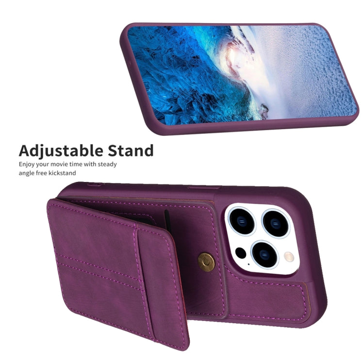 For iPhone 15 Pro BF28 Frosted Card Bag Phone Case with Holder(Dark Purple) - HoMEdemic™ 