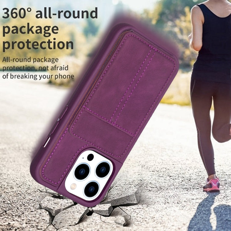 For iPhone 15 Pro BF28 Frosted Card Bag Phone Case with Holder(Dark Purple) - HoMEdemic™ 