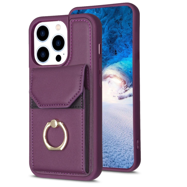 For iPhone 15 Pro BF29 Organ Card Bag Ring Holder Phone Case(Dark Purple) - HoMEdemic™ 